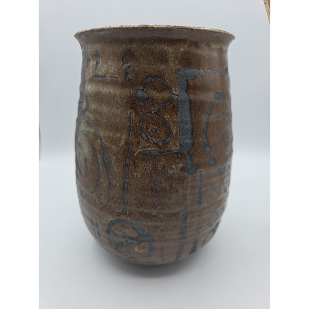 Brutalist Primative Studio Art MCM Vase Abstract Patten Signed Schultz‎ - Picture 5 of 11